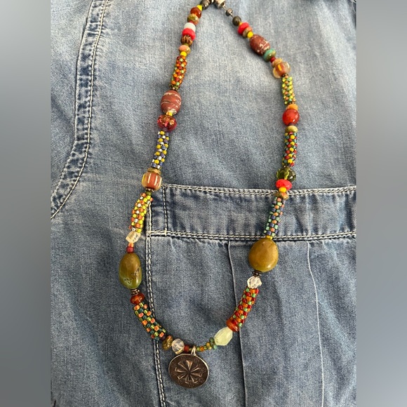 Artisan created beaded necklace with Thai silver pendant. 16”. - Picture 2 of 7